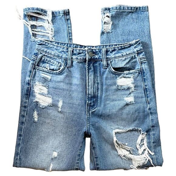 Flying Monkey Goodbye High Rise Mom Jeans Size 27 Distressed Straight Frayed Hem - Picture 6 of 11